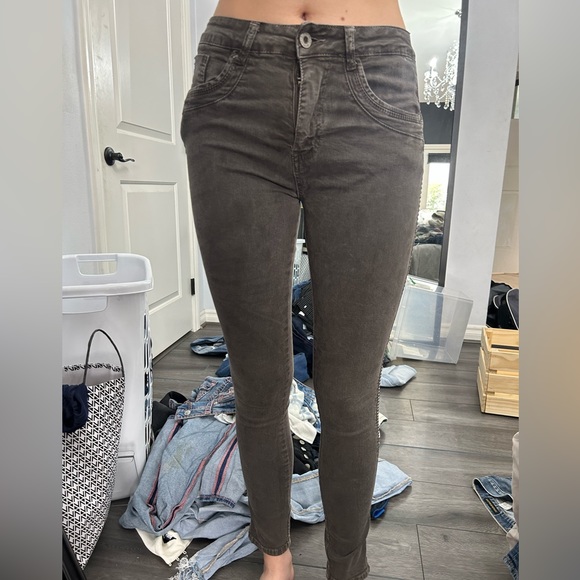 Bleulab fully reversible grey denim & shiny waxed silver jeans 28 or 27 - Picture 4 of 6